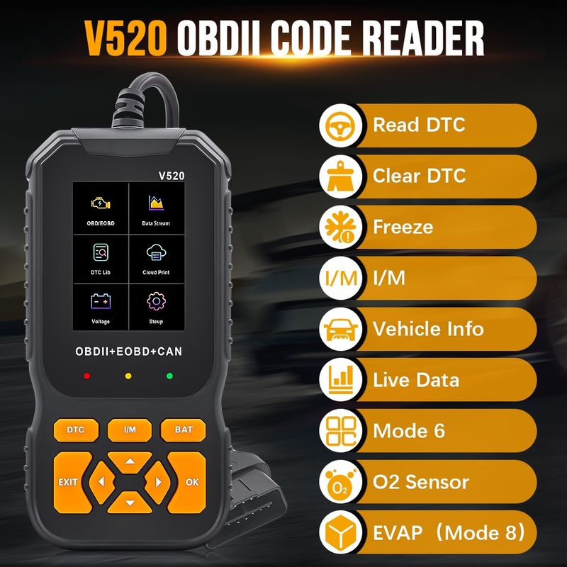 Auto si Moto - Reparatii si depanare - Sisteme de diagnoza - Scanner Auto Profesional OBD2 Techstar® V520, Diagnoza Motor, Citire si Stergere Coduri Eroare, Date Live, Imprimare - Infinity.ro