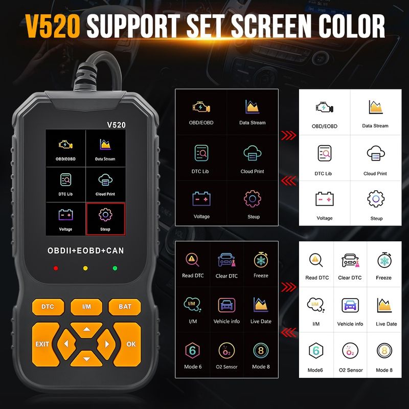 Auto si Moto - Reparatii si depanare - Sisteme de diagnoza - Scanner Auto Profesional OBD2 Techstar® V520, Diagnoza Motor, Citire si Stergere Coduri Eroare, Date Live, Imprimare - Infinity.ro