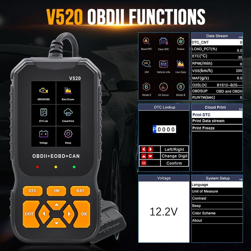 Auto si Moto - Reparatii si depanare - Sisteme de diagnoza - Scanner Auto Profesional OBD2 Techstar® V520, Diagnoza Motor, Citire si Stergere Coduri Eroare, Date Live, Imprimare - Infinity.ro