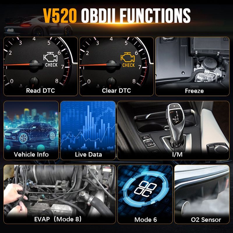 Auto si Moto - Reparatii si depanare - Sisteme de diagnoza - Scanner Auto Profesional OBD2 Techstar® V520, Diagnoza Motor, Citire si Stergere Coduri Eroare, Date Live, Imprimare - Infinity.ro