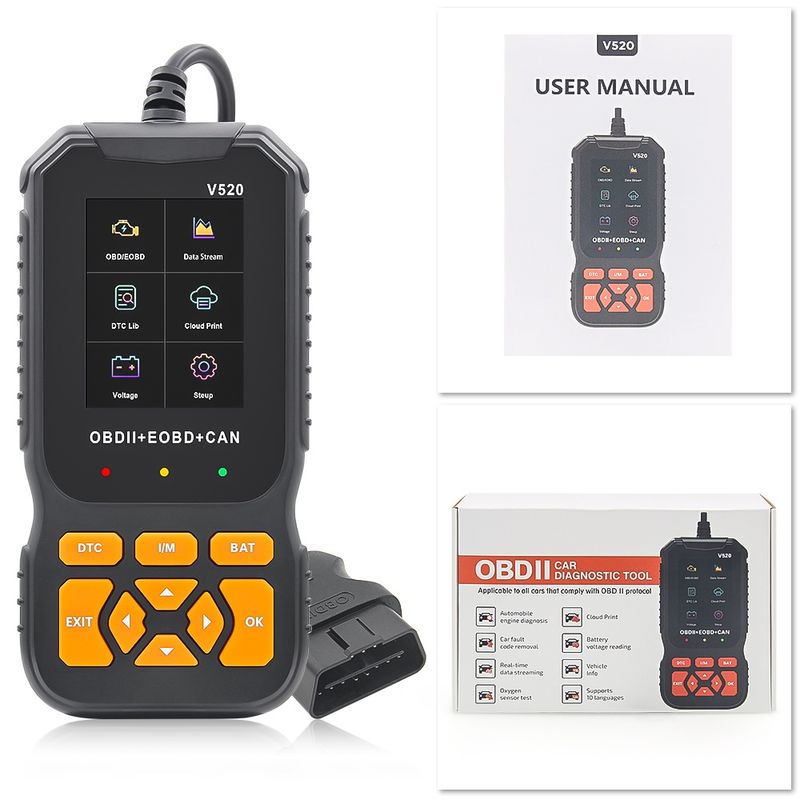 Auto si Moto - Reparatii si depanare - Sisteme de diagnoza - Scanner Auto Profesional OBD2 Techstar® V520, Diagnoza Motor, Citire si Stergere Coduri Eroare, Date Live, Imprimare - Infinity.ro