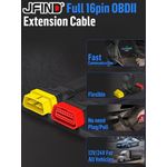 Auto si Moto - Reparatii si depanare - Sisteme de diagnoza - Cablu extensie OBDII JFIND JF36, 16 pini, 36cm, transmisie rapida, compatibil 12V/24V, impermeabil, rezistent temp - Infinity.ro