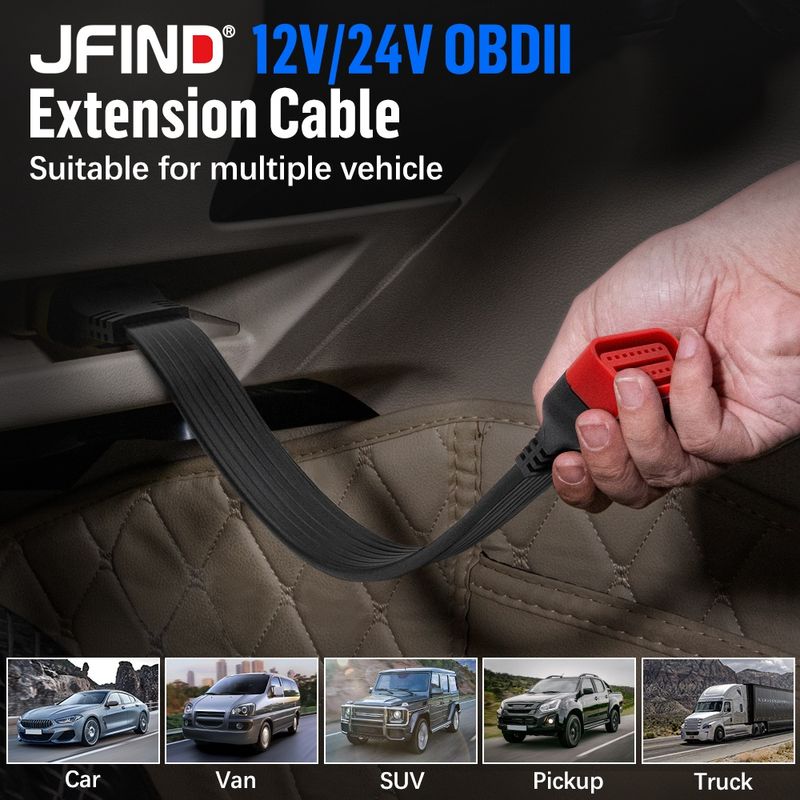 Auto si Moto - Reparatii si depanare - Sisteme de diagnoza - Cablu extensie OBDII JFIND JF36, 16 pini, 36cm, transmisie rapida, compatibil 12V/24V, impermeabil, rezistent temp - Infinity.ro