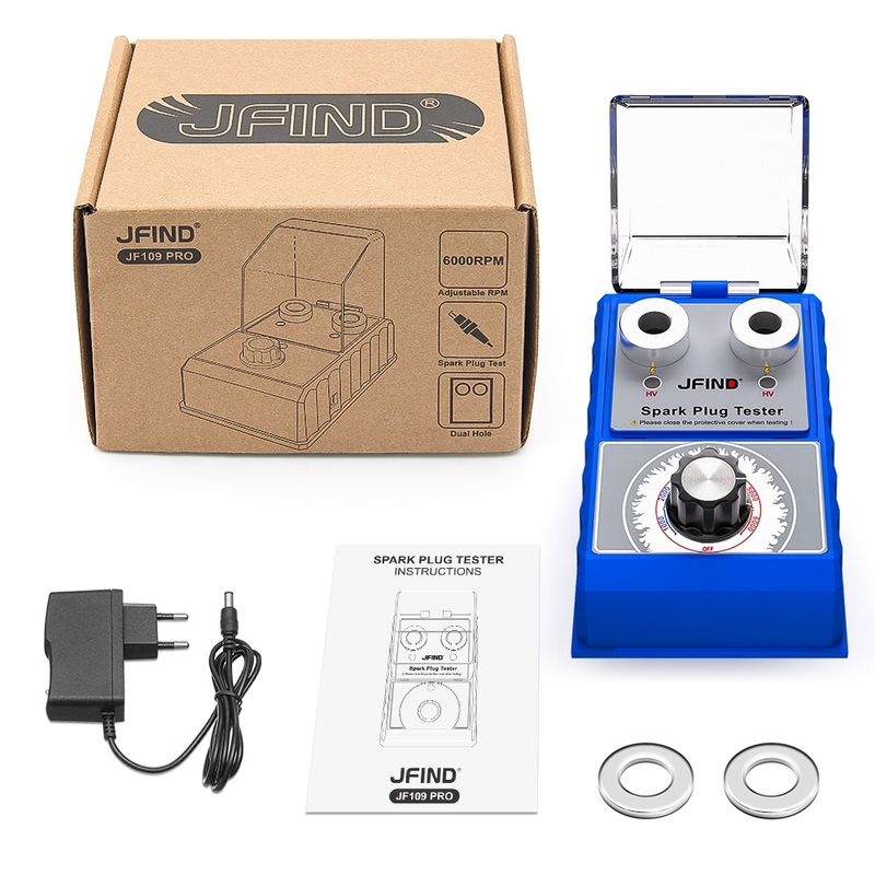 Auto si Moto - Reparatii si depanare - Scule auto - Testere si multimetre - Tester pentru bujii auto si moto JFIND JF109 Pro, 2 orificii testare simultana, reglaj rpm 1000-6000, analiza diag - Infinity.ro