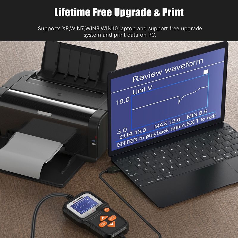 Auto si Moto - Reparatii si depanare - Scule auto - Testere si multimetre - Tester Profesional pentru Baterii Auto si Moto KONNWEI KW650, 6-16V, cu Ecran Color 2.4", Analiza Grafica, tiparire - Infinity.ro