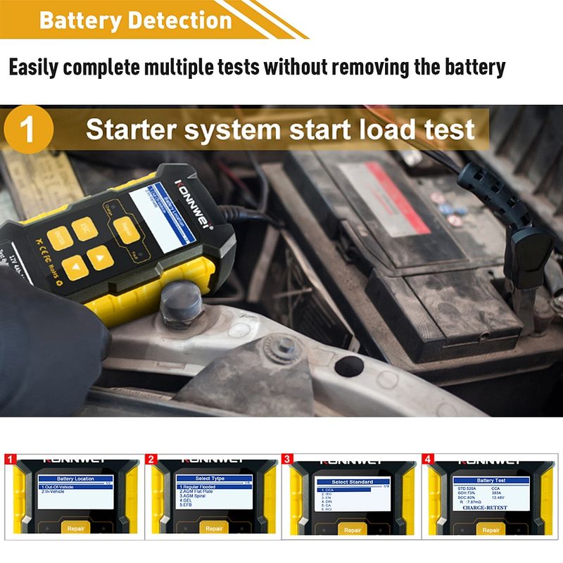 Auto si Moto - Reparatii si depanare - Scule auto - Testere si multimetre - Tester Baterie Auto KONNWEI KW510, Testare CCA, Incarcare, Reparatie, Suport 12V, Rezistenta, SOH, SOC, Test Ripple - Infinity.ro