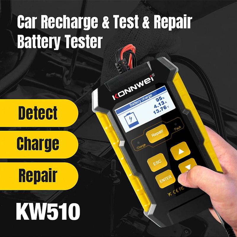 Auto si Moto - Reparatii si depanare - Scule auto - Testere si multimetre - Tester Baterie Auto KONNWEI KW510, Testare CCA, Incarcare, Reparatie, Suport 12V, Rezistenta, SOH, SOC, Test Ripple - Infinity.ro