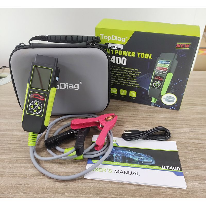 Auto si Moto - Reparatii si depanare - Scule auto - Testere si multimetre - Tester auto Topdiag BT400 4 in 1, test baterie, tensiune pini OBD2, pierderi curent, asistenta inlocuire acumulator - Infinity.ro
