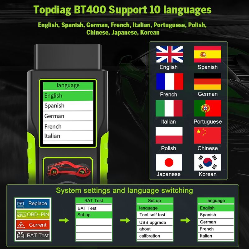 Auto si Moto - Reparatii si depanare - Scule auto - Testere si multimetre - Tester auto Topdiag BT400 4 in 1, test baterie, tensiune pini OBD2, pierderi curent, asistenta inlocuire acumulator - Infinity.ro