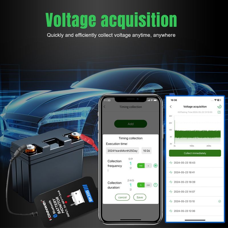 Auto si Moto - Reparatii si depanare - Scule auto - Testere si multimetre - Tester Baterie Auto Inteligent cu Bluetooth 5.0 KONNWEI BK300, Aplicatie Telefon, Android si iOS, Monitor Baterie Wifi - Infinity.ro