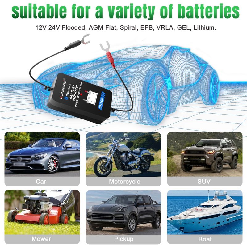 Auto si Moto - Reparatii si depanare - Scule auto - Testere si multimetre - Tester Baterie Auto Inteligent cu Bluetooth 5.0 KONNWEI BK300, Aplicatie Telefon, Android si iOS, Monitor Baterie Wifi - Infinity.ro