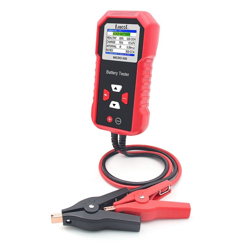 Auto si Moto - Reparatii si depanare - Scule auto - Testere si multimetre - Tester baterie auto Lancol MICRO-500, verificare rapida 12V Plumb-Acid si LiFePO4, compatibil AGM, GEL, EFB, rosu negru - Infinity.ro