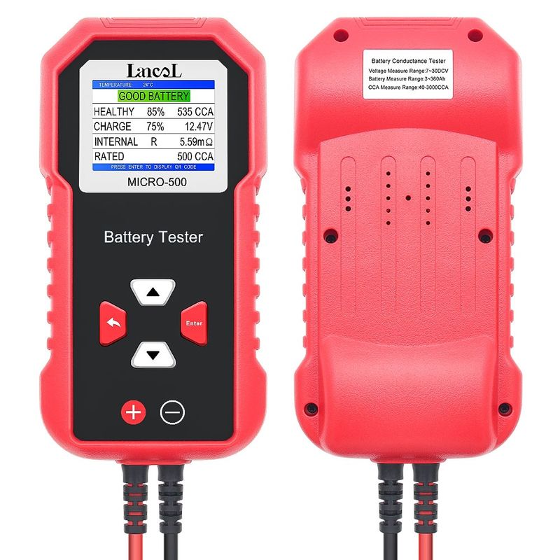 Auto si Moto - Reparatii si depanare - Scule auto - Testere si multimetre - Tester baterie auto Lancol MICRO-500, verificare rapida 12V Plumb-Acid si LiFePO4, compatibil AGM, GEL, EFB, rosu negru - Infinity.ro