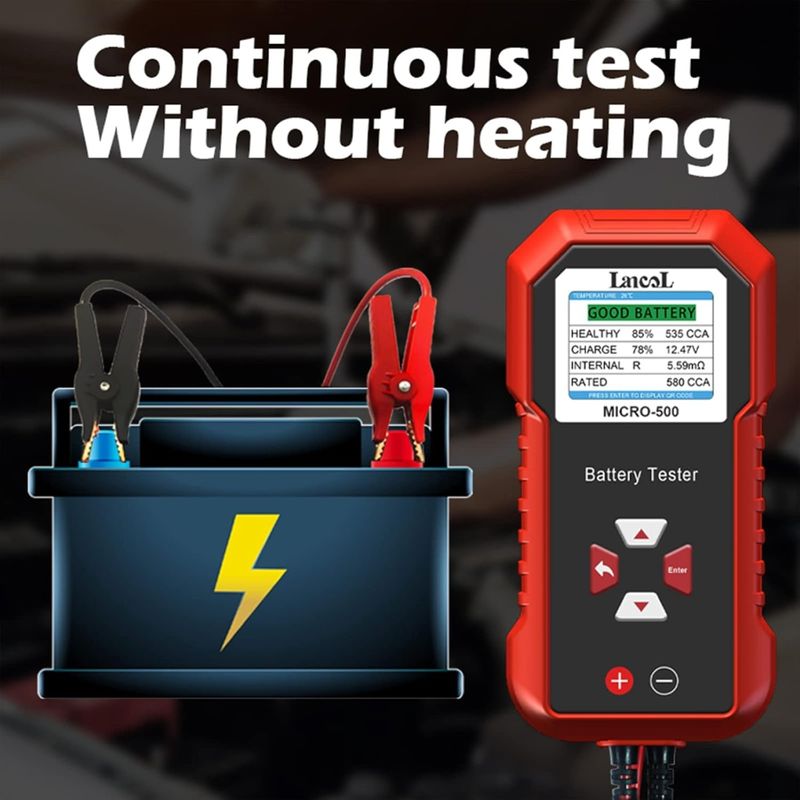 Auto si Moto - Reparatii si depanare - Scule auto - Testere si multimetre - Tester baterie auto Lancol MICRO-500, verificare rapida 12V Plumb-Acid si LiFePO4, compatibil AGM, GEL, EFB, rosu negru - Infinity.ro