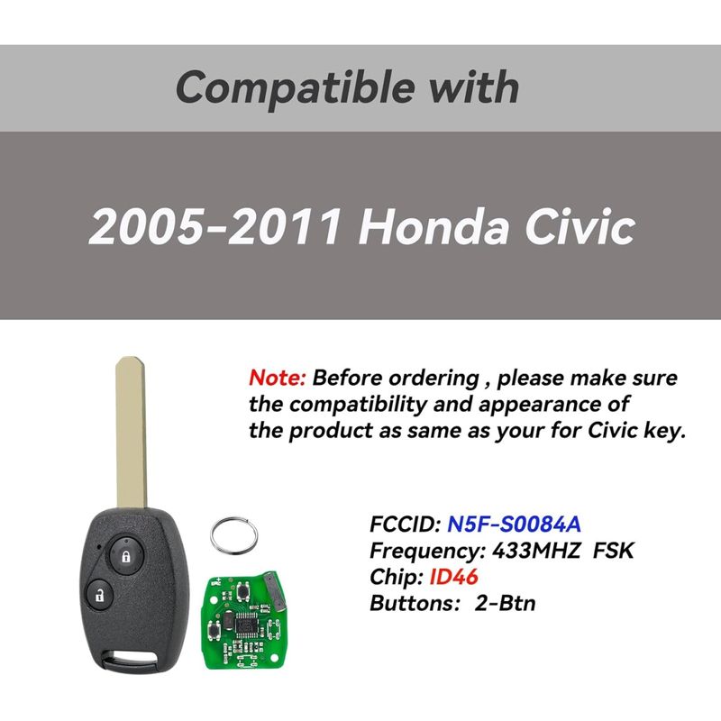 Auto si Moto - Electronice auto - Accesorii electronice auto - Cheie Auto Completa Programabila Techstar, cu 433MHz, 2 butoane, compatibila Honda Civic 2005–2011, Accord, CR-V - Infinity.ro