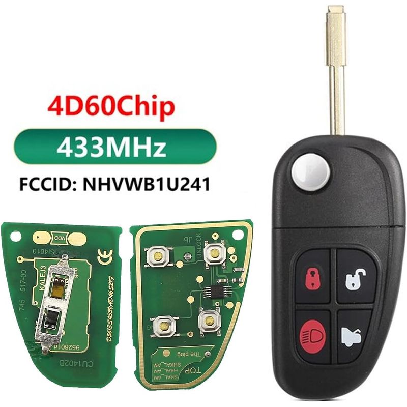 Auto si Moto - Electronice auto - Accesorii electronice auto - Cheie Auto Completa Programabila 433MHz, cu 4 butoane, cip 4D60, compatibila Jaguar X-Type, S-Type, XJ, XJR, XK, XF - Infinity.ro