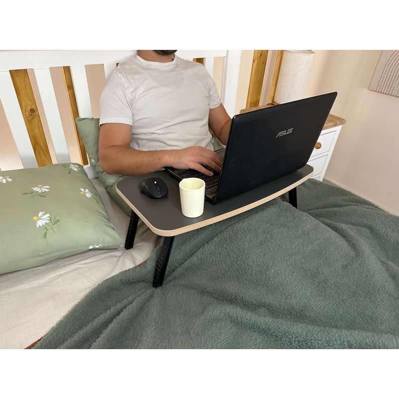 Laptop, Telefoane si Tablete - Laptopuri si accesorii - Accesorii Laptop - Alte accesorii laptop - Birou pentru laptop, Hanah Home, mdf, antracit, 60x34x24 cm - Infinity.ro