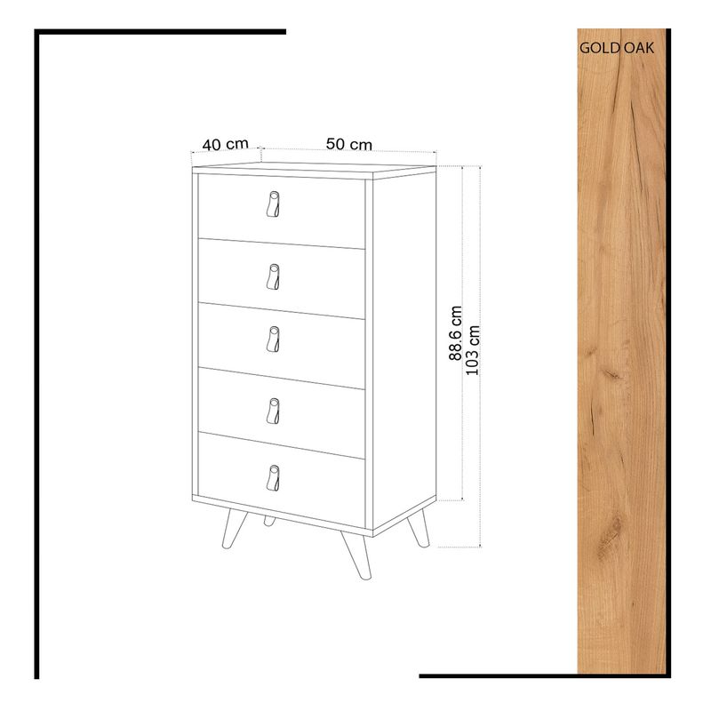 Casa si Gradina - Mobilier - Comode si corpuri - Comode - Comoda, Hanah Home, pal melaminat, stejar alb, 50x40x103 cm - Infinity.ro