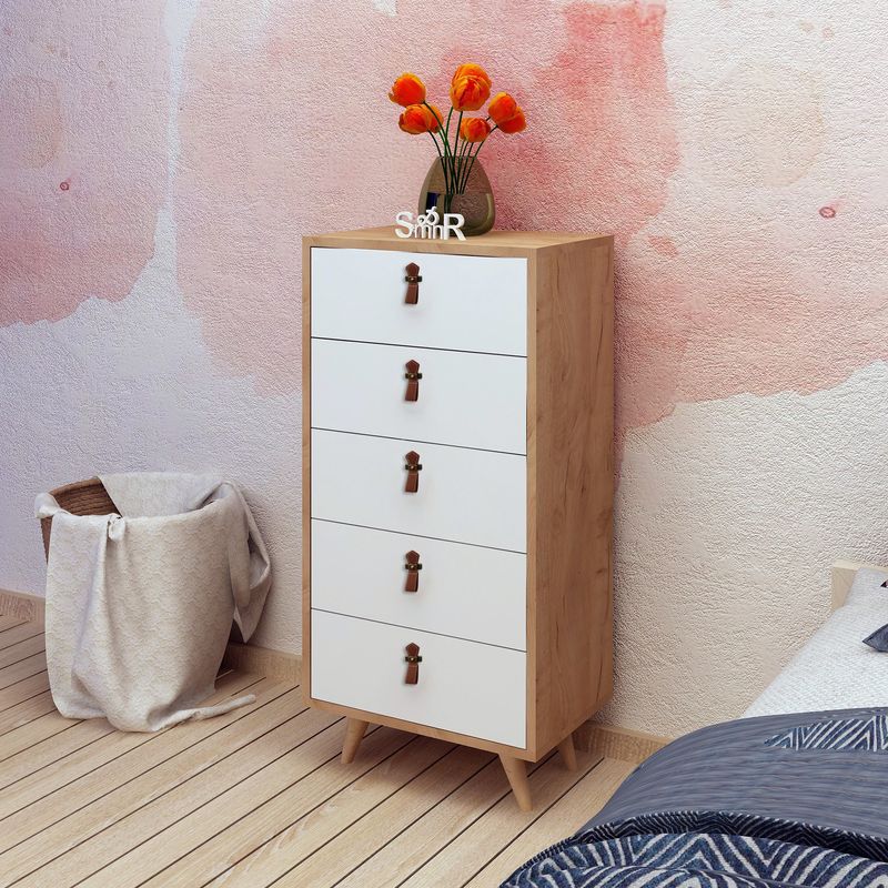Casa si Gradina - Mobilier - Comode si corpuri - Comode - Comoda, Hanah Home, pal melaminat, stejar alb, 50x40x103 cm - Infinity.ro