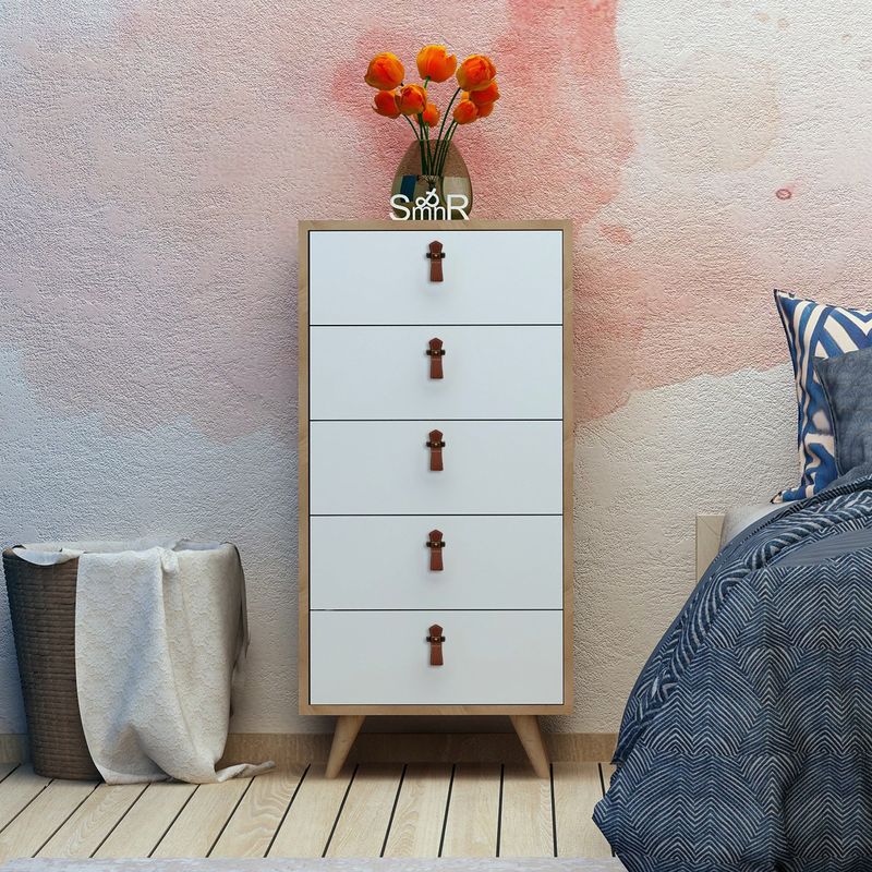 Casa si Gradina - Mobilier - Comode si corpuri - Comode - Comoda, Hanah Home, pal melaminat, stejar alb, 50x40x103 cm - Infinity.ro
