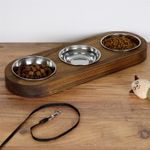 Petshop - Accesorii petshop - Castroane si adapatori - Castron pentru animale, Hanah Home, lemn de molid, nuc, 17x48x3 cm - Infinity.ro