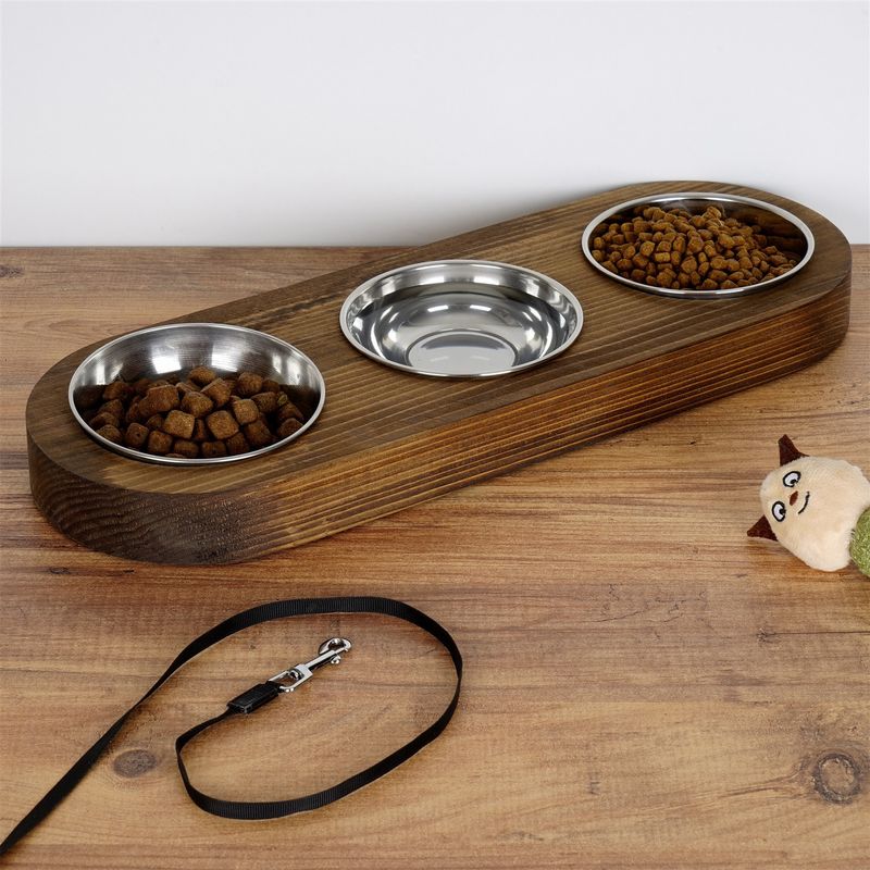 Petshop - Accesorii petshop - Castroane si adapatori - Castron pentru animale, Hanah Home, lemn de molid, nuc, 17x48x3 cm - Infinity.ro
