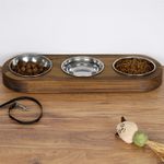 Petshop - Accesorii petshop - Castroane si adapatori - Castron pentru animale, Hanah Home, lemn de molid, nuc, 17x48x3 cm - Infinity.ro