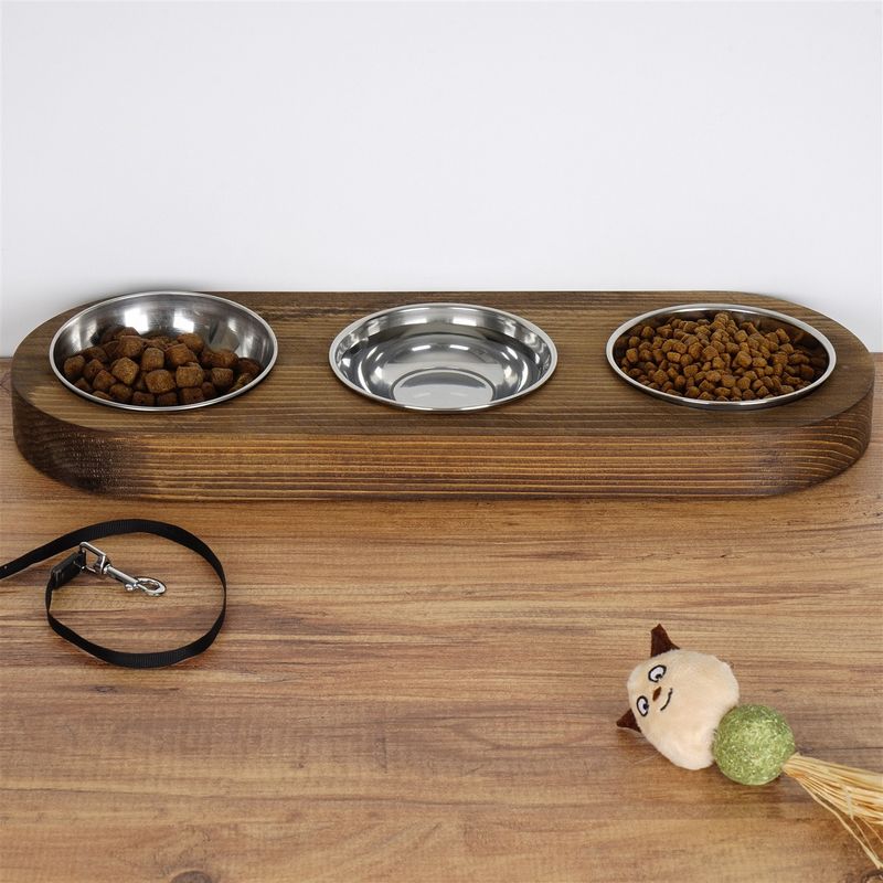 Petshop - Accesorii petshop - Castroane si adapatori - Castron pentru animale, Hanah Home, lemn de molid, nuc, 17x48x3 cm - Infinity.ro