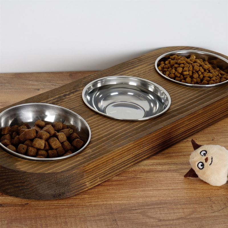 Petshop - Accesorii petshop - Castroane si adapatori - Castron pentru animale, Hanah Home, lemn de molid, nuc, 17x48x3 cm - Infinity.ro