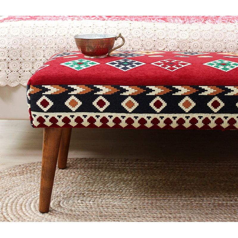 Casa si Gradina - Mobilier - Canapele si coltare - Banchete - Bancheta, Hanah Home, bumbac si poliester, multicolor, picioare lemn, 91x46x42 cm - Infinity.ro