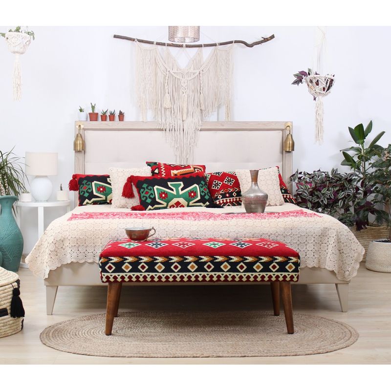 Casa si Gradina - Mobilier - Canapele si coltare - Banchete - Bancheta, Hanah Home, bumbac si poliester, multicolor, picioare lemn, 91x46x42 cm - Infinity.ro