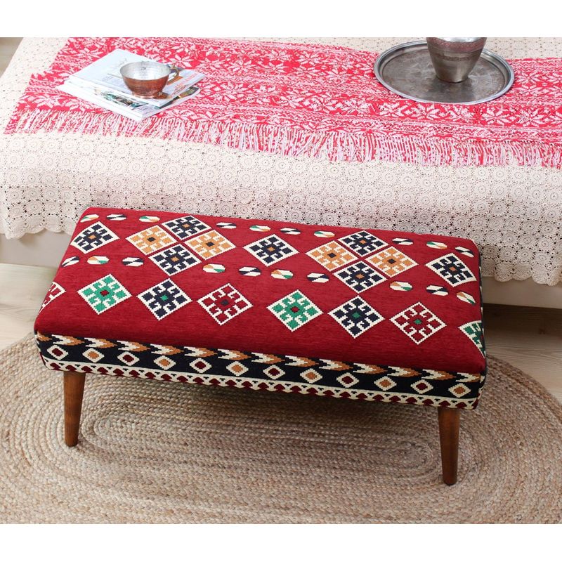Casa si Gradina - Mobilier - Canapele si coltare - Banchete - Bancheta, Hanah Home, bumbac si poliester, multicolor, picioare lemn, 91x46x42 cm - Infinity.ro