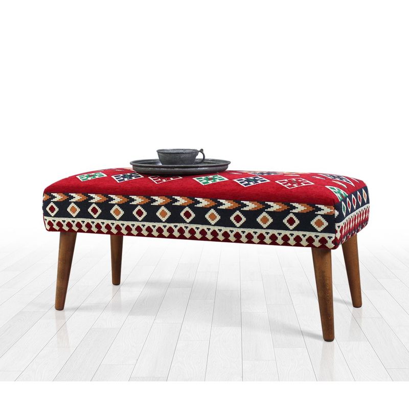 Casa si Gradina - Mobilier - Canapele si coltare - Banchete - Bancheta, Hanah Home, bumbac si poliester, multicolor, picioare lemn, 91x46x42 cm - Infinity.ro