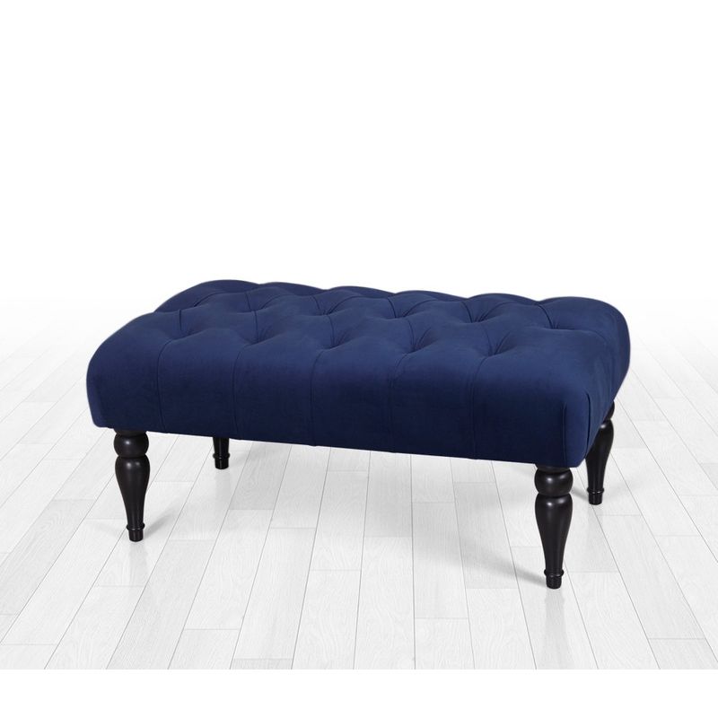 Casa si Gradina - Mobilier - Canapele si coltare - Banchete - Banca, Hanah Home, bumbac si catifea, albastru marin, 92x48x43 cm - Infinity.ro