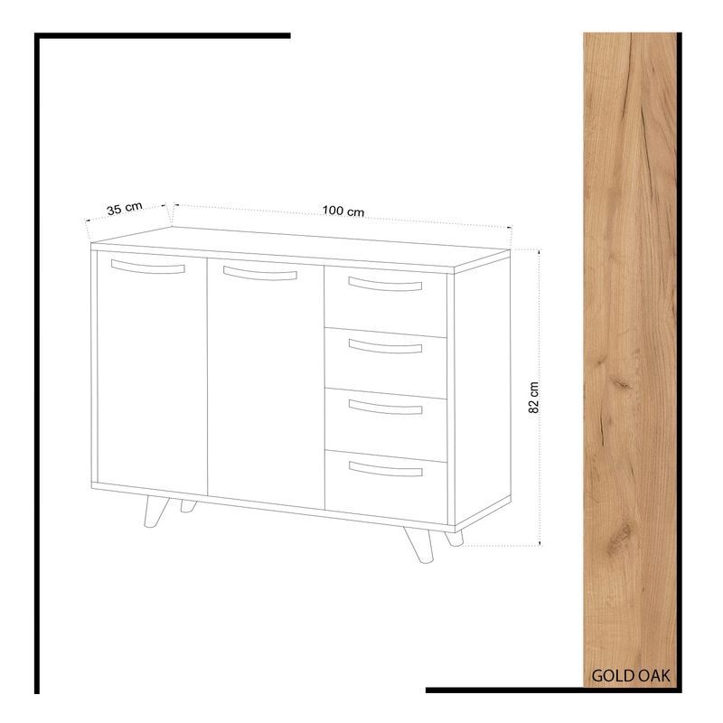 Casa si Gradina - Mobilier - Comode si corpuri - Comode - Comoda, Hanah Home, pal melaminat, stejar si alb, 100x35x82 cm - Infinity.ro