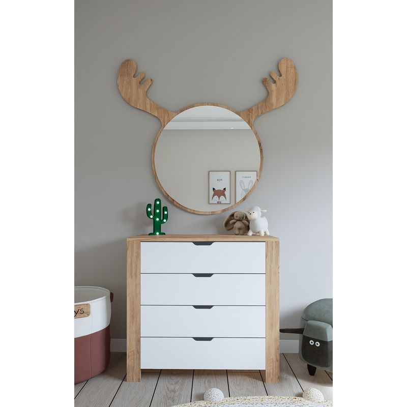 Casa si Gradina - Mobilier - Comode si corpuri - Comode - Comoda, Hanah Home, pal melaminat, nuc deschis si alb, 90x42x85 cm - Infinity.ro