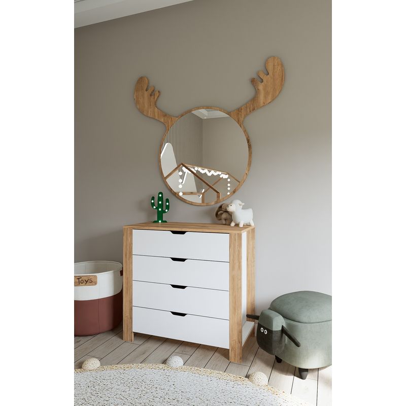 Casa si Gradina - Mobilier - Comode si corpuri - Comode - Comoda, Hanah Home, pal melaminat, nuc deschis si alb, 90x42x85 cm - Infinity.ro