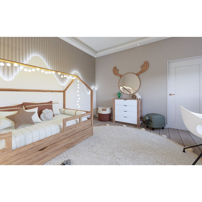 Casa si Gradina - Mobilier - Comode si corpuri - Comode - Comoda, Hanah Home, pal melaminat, nuc deschis si alb, 90x42x85 cm - Infinity.ro