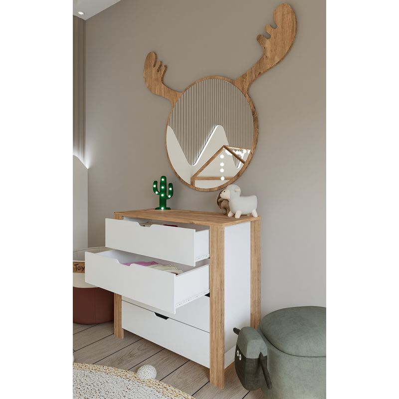 Casa si Gradina - Mobilier - Comode si corpuri - Comode - Comoda, Hanah Home, pal melaminat, nuc deschis si alb, 90x42x85 cm - Infinity.ro