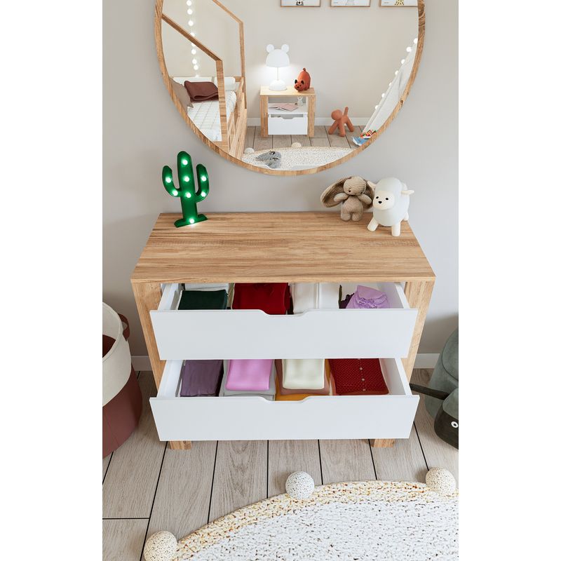 Casa si Gradina - Mobilier - Comode si corpuri - Comode - Comoda, Hanah Home, pal melaminat, nuc deschis si alb, 90x42x85 cm - Infinity.ro
