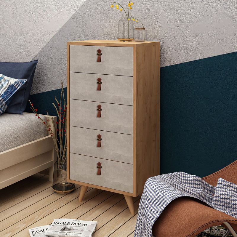 Casa si Gradina - Mobilier - Comode si corpuri - Comode - Comoda, Hanah Home, pal melaminat, stejar si alb, 50x40x103 cm - Infinity.ro