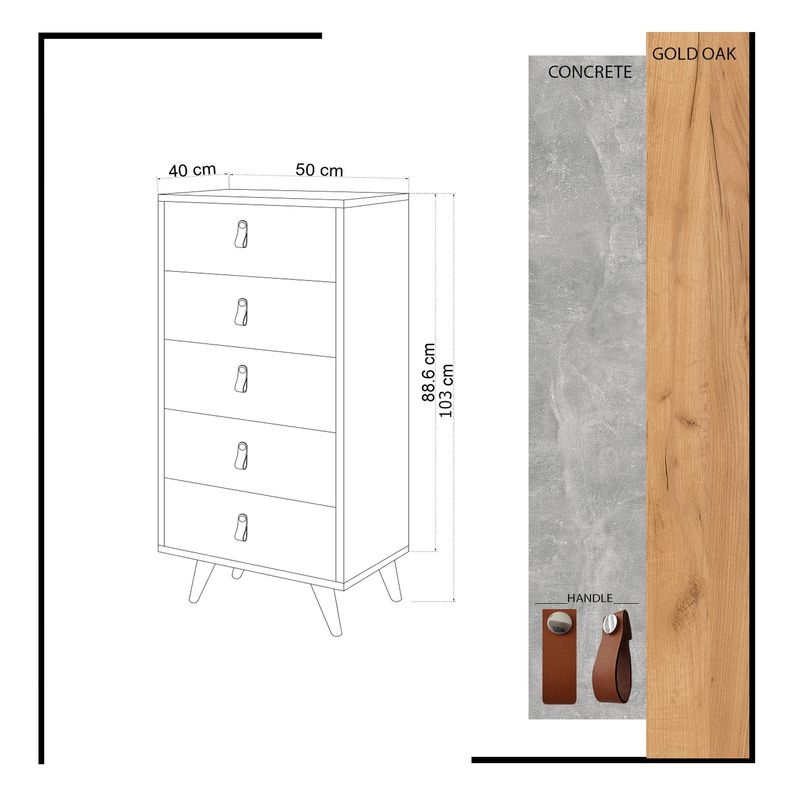 Casa si Gradina - Mobilier - Comode si corpuri - Comode - Comoda, Hanah Home, pal melaminat, stejar si alb, 50x40x103 cm - Infinity.ro