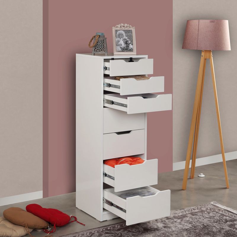 Casa si Gradina - Mobilier - Comode si corpuri - Comode - Comoda, Hanah Home, pal melaminat, alb, 44x40x130 cm - Infinity.ro