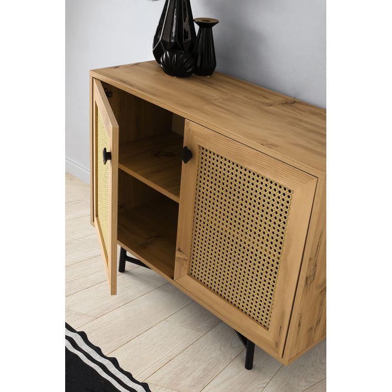 Casa si Gradina - Mobilier - Comode si corpuri - Comode - Comoda, Hanah Home, pal melaminat, stejar si negru, 100x40x77 cm - Infinity.ro