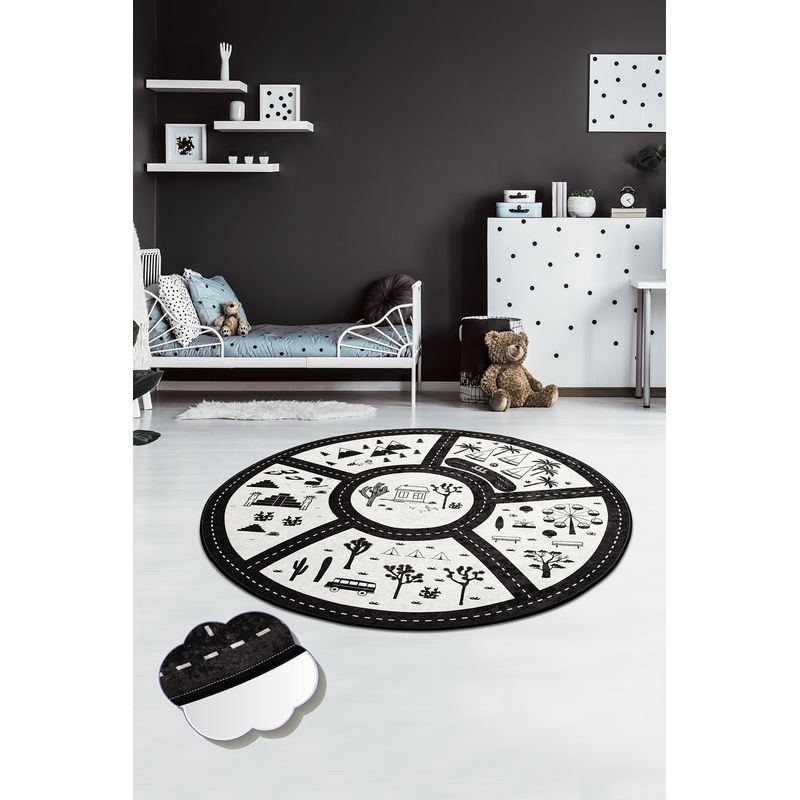Casa si Gradina - Textile si covoare - Covoare - Covoare copii - Covor rotund copii, Conceptum Hypnose, multicolor, 140 cm, 100% poliester, antiderapant, lavabil la masina, 876CHL1048 - Infinity.ro