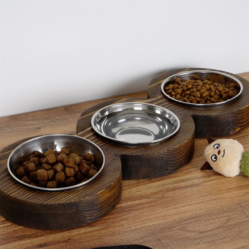 Petshop - Accesorii petshop - Castroane si adapatori - Bol pentru hrana animale, Hanah Home, lemn de molid, nuc, 16.5x48x3.5 cm - Infinity.ro