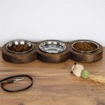 Petshop - Accesorii petshop - Castroane si adapatori - Bol pentru hrana animale, Hanah Home, lemn de molid, nuc, 16.5x48x3.5 cm - Infinity.ro
