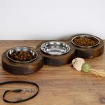 Petshop - Accesorii petshop - Castroane si adapatori - Bol pentru hrana animale, Hanah Home, lemn de molid, nuc, 16.5x48x3.5 cm - Infinity.ro