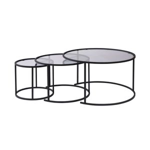 Set masute de cafea, Hanah Home, sticla temperata si metal, negru si gri, 80x80x43 cm, 60x60x39 cm, 42x42x35 cm