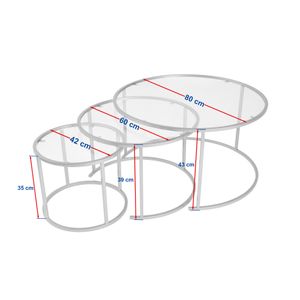 Set masute de cafea, Hanah Home, sticla temperata si metal, negru si gri, 80x80x43 cm, 60x60x39 cm, 42x42x35 cm